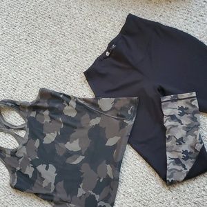 Athleta camo racerback tank & Xersion fitted workout leggings
